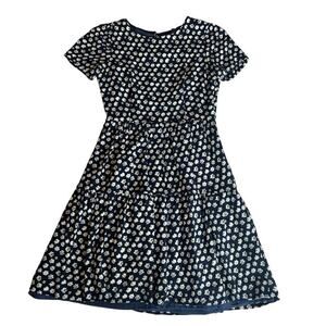 J Crew Size 0 Floral Navy Blue Tiered Dress, Style A1380, Short Sleeve, Midi